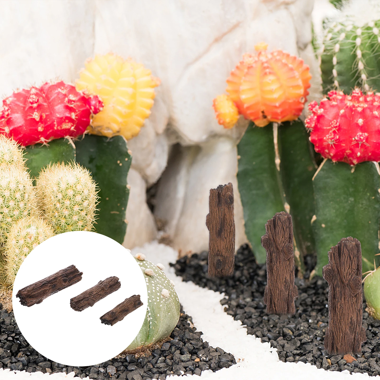 

3 Pcs Wooden Ornaments Sand Table Fairy Garden Stump Pet Micro Landscape Decorations Tree Pvc Accessories