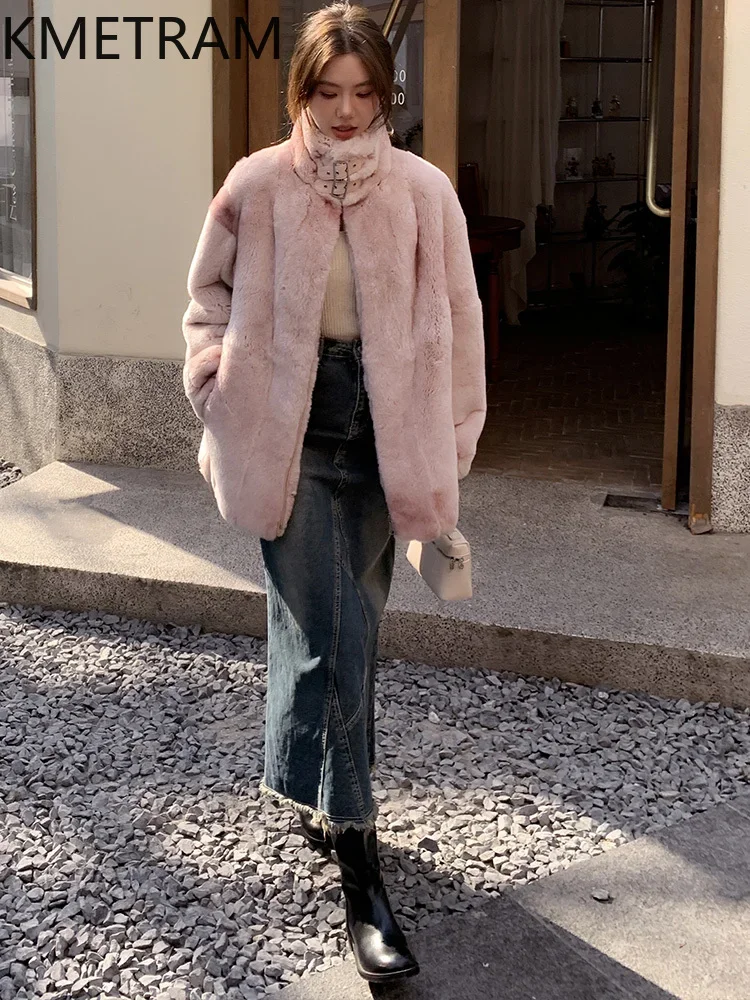 Real Rex Rabbit Fur Jacket Woman Luxury 2024 Winter Clothes Pink Long Fur Coat Women Trending Fashion New in Outerwears шуба