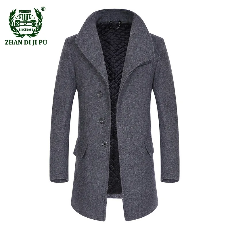 Winter Men Wool Coats Business Long Jackets Stand Collar Overcoat Classic Autumn Casual Slim Fit Solid Color Jacket Coat 4XL