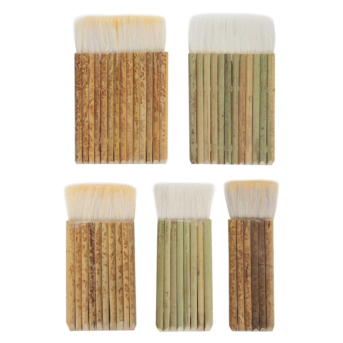 5 Size Hake Blender Brush, Bamboo Handle Brushes Wide Wool Brushes Watercolor Brushes for Kiln Wash, Dust Cleaning