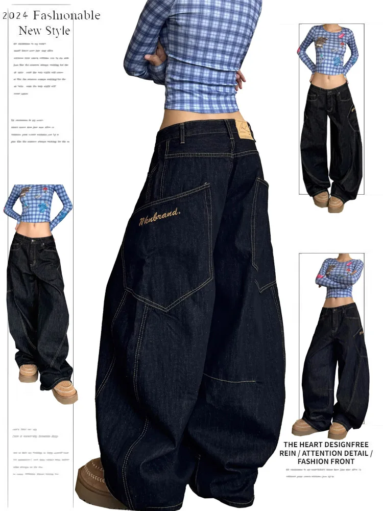 

American Retro Hip Hop Street Sle Wide ket Knife Jeans Women's Spring Autumn Loose Slim Wide Leg Pants High Waist Long P...