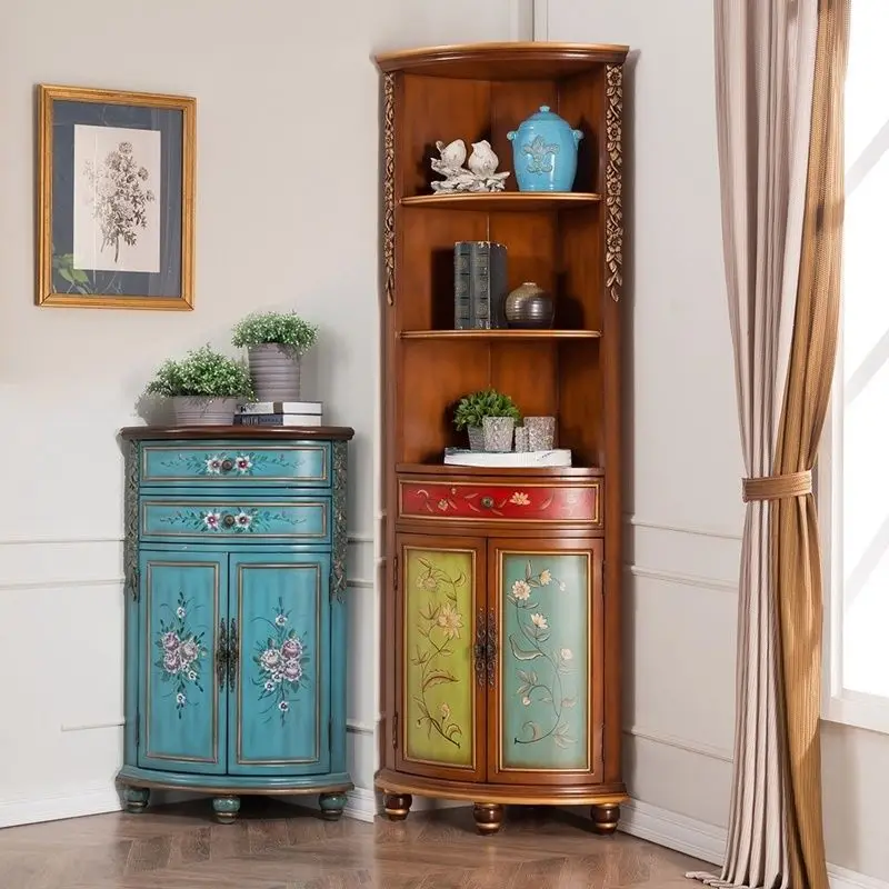 

European-style painted corner cabinet Solid wood American-style rural entrance cabinet Corner storage cabinet