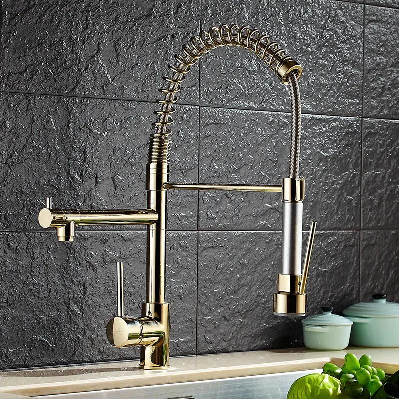 Hot Cold Kitchen Spring Faucets with Pull Down Sprayer Rose Gold Black Springk Kitchen Mixer Tap Luxury Spring Kitchen Faucet