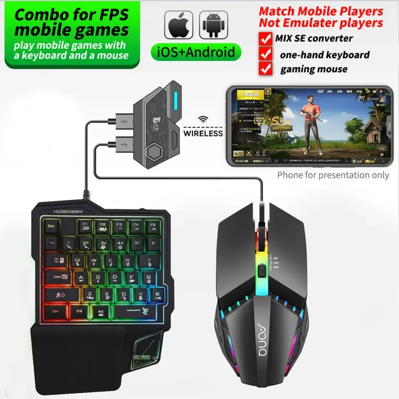 Full Set One Handed Wired Games Keyboard And Mouse Set For Eating Chicken Artifact Mobile Games With Breathing Backlight