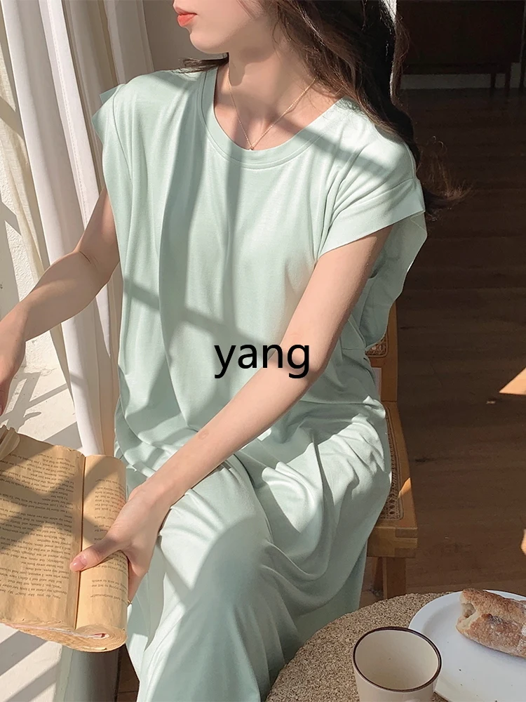 LMM nightgown with chest pad women's summer cool Modal sleeveless loungewear pajamas can be worn outside