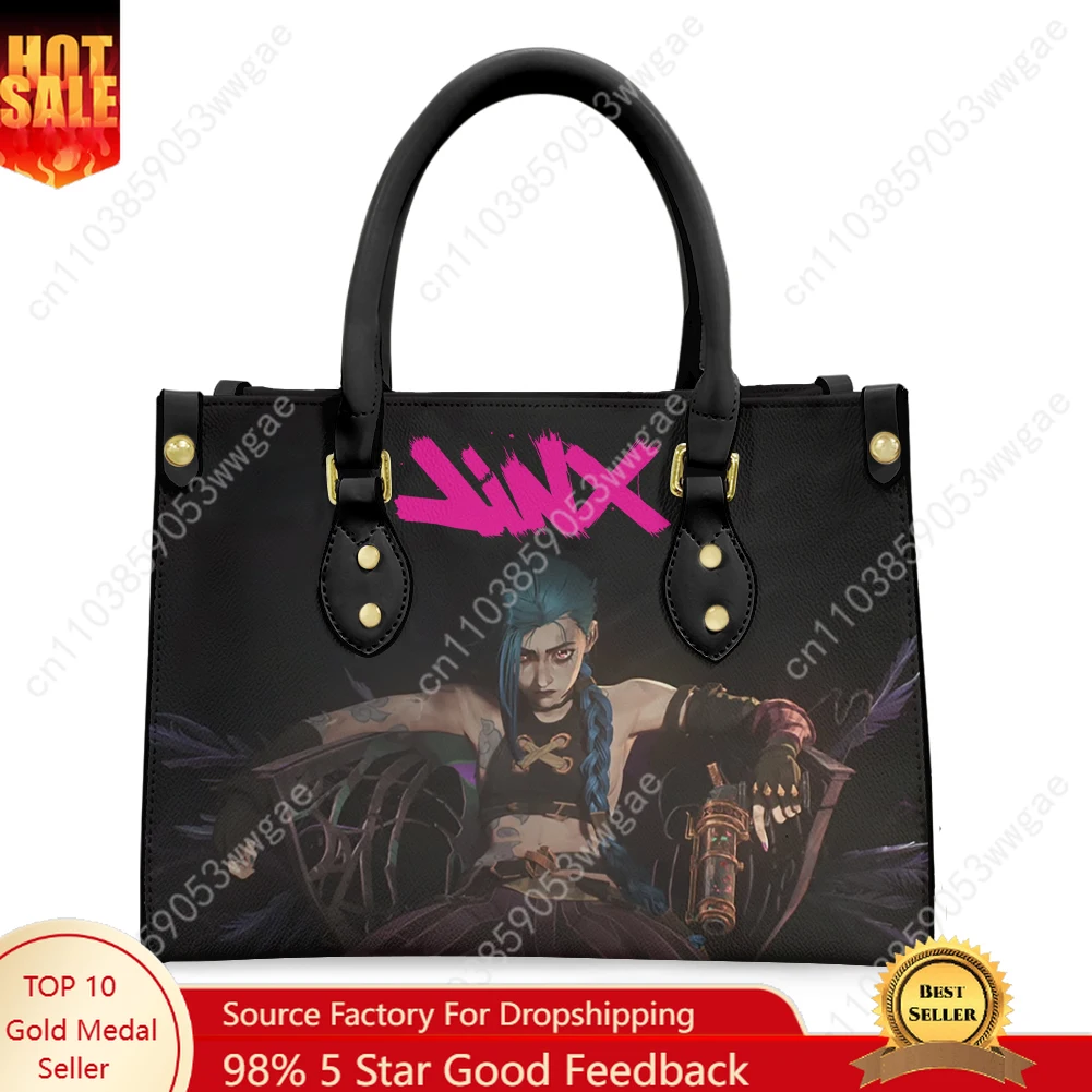 

Jinx Anime Tote Bag Purse Womens Mens Fashion Personalized Text Image PU Leather Customized Handbags Commuter Shopping Gift Bags