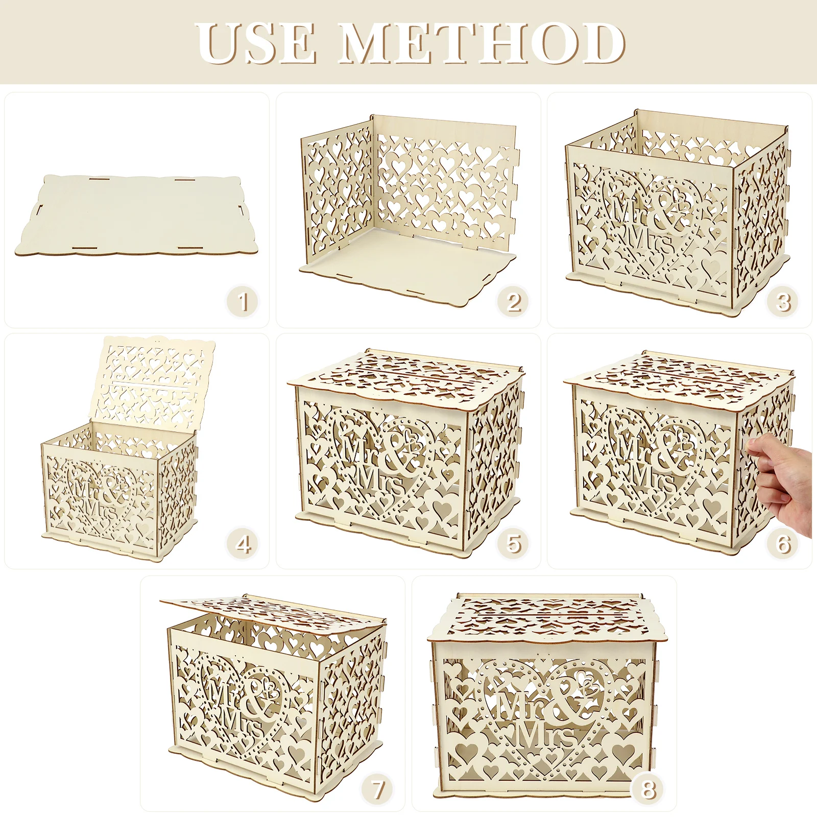 

Wooden Business Card Box Hollow Design Wedding Party Favors Candy Storage Mr Mrs Pattern Handmade Decor Jewelry Display Tool