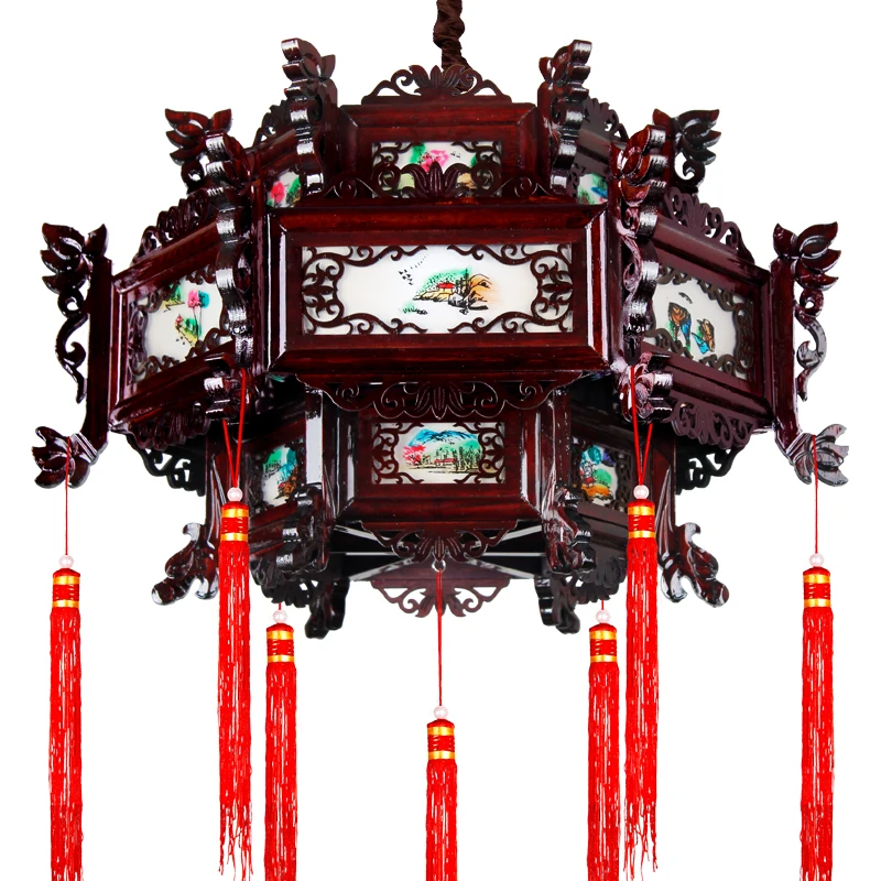 Chinese style antique solid wood palace lamps, lotus lanterns, festive balconies, corridors, tea houses, outdoor corridors