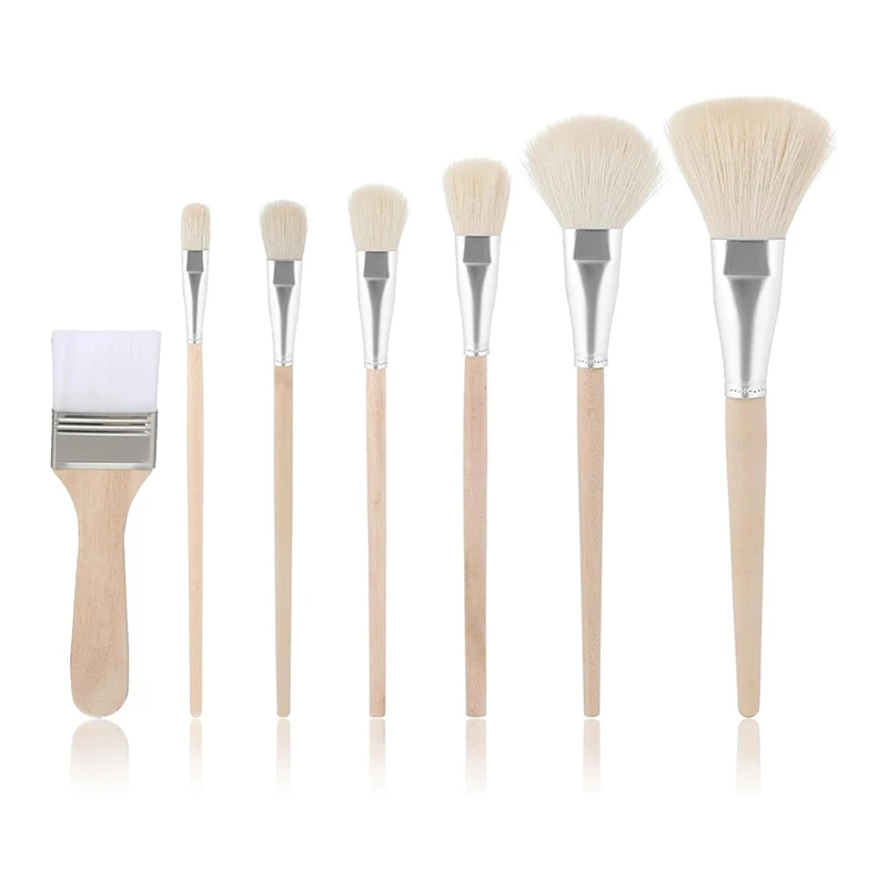 Mop Brush For Acrylic Painting 7Pcs Artist Paint Brush Set With Wooden Handle Wool Brushes For Watercolor Painting