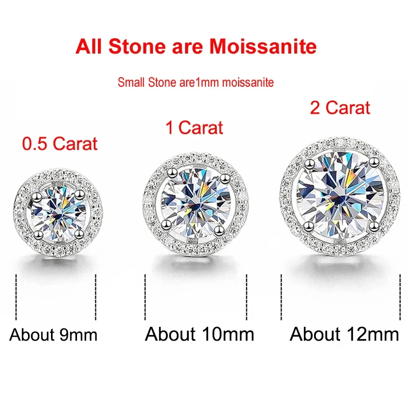 Full Stones Real Moissanite Stud Earrings Women Sterling Silver Platinum Plating Brilliant Lab Diamond Ear Studs Wedding Jewelry