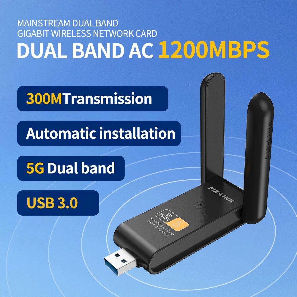 PIX-LINK UAC15 Wifi Adapter 1200M AC Dual-band Wireless Network 1200Mbps USB3.0 Adapter Card USB WiFi Adapter Dongle 5GHz&2.4GHz