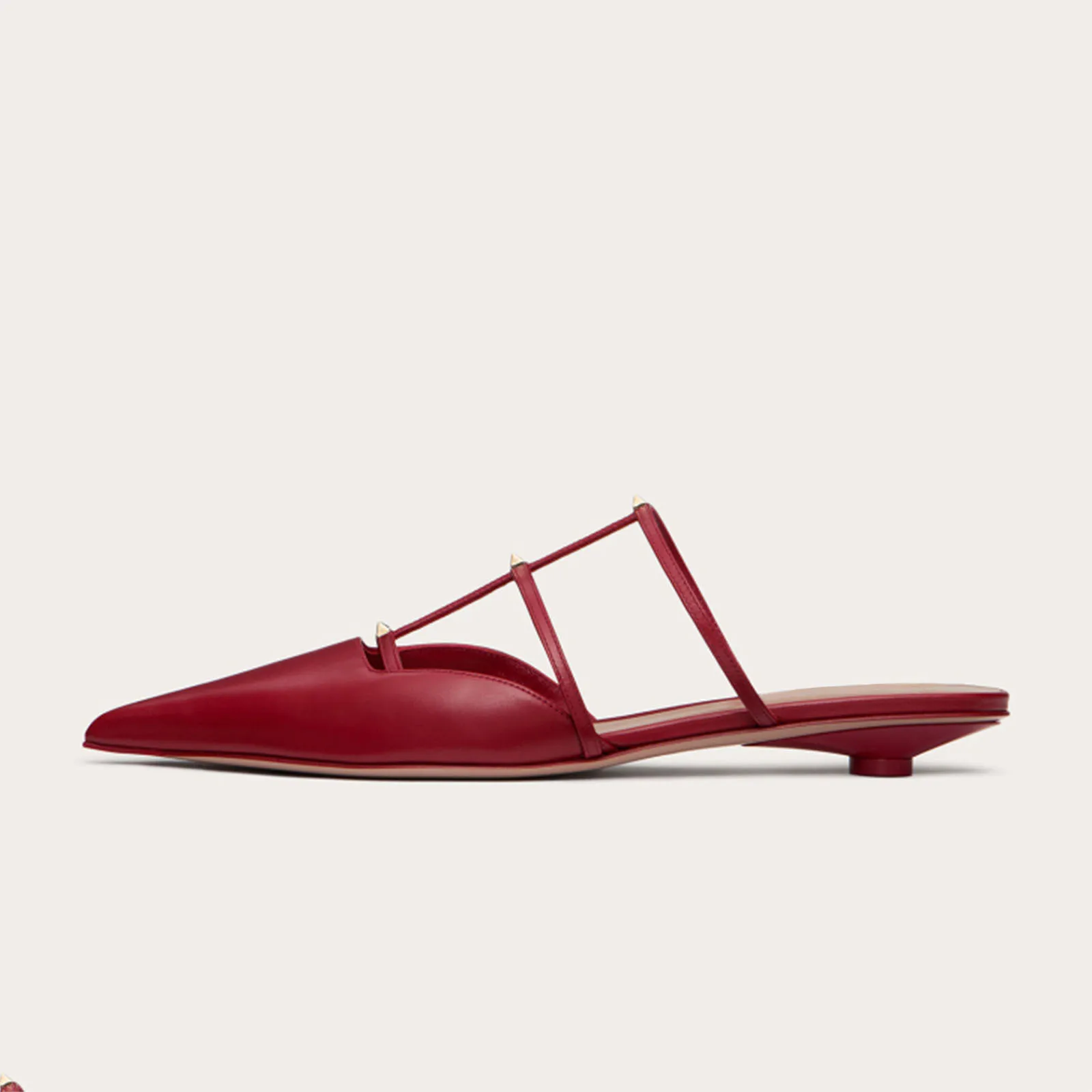 Women's Pointed Toe Mules Strappy Design with Gold Studs Flat Heel Leather Upper Elegant Stylish Summer/Party