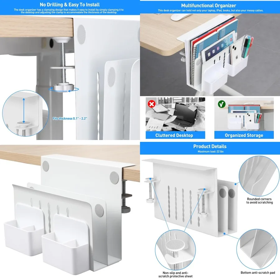 تخزين جانبي للمكتب تحت المكتب، حامل الكمبيوتر المحمول، منظم الملفات المعلق الجانبي، لا يوجد مشبك مثقاب على صينية إدارة الكابلات، عقد الكمبيوتر المحمول #1
