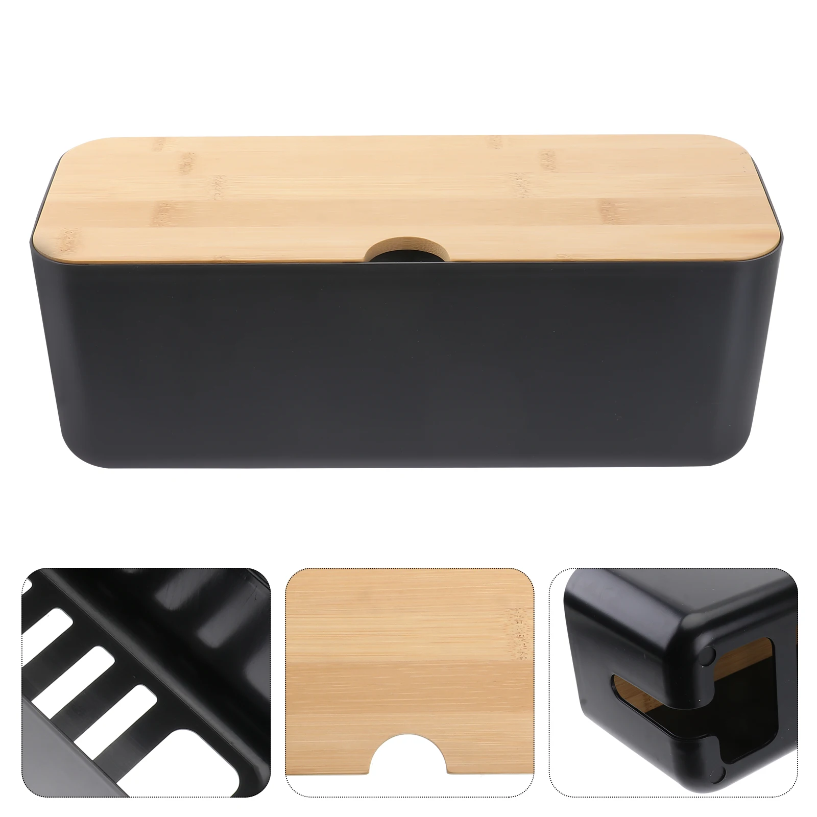 

Cable Management Wooden Cover Cables Storage Strip Storage Box Household Wire Organizer Cord Hider Black Large