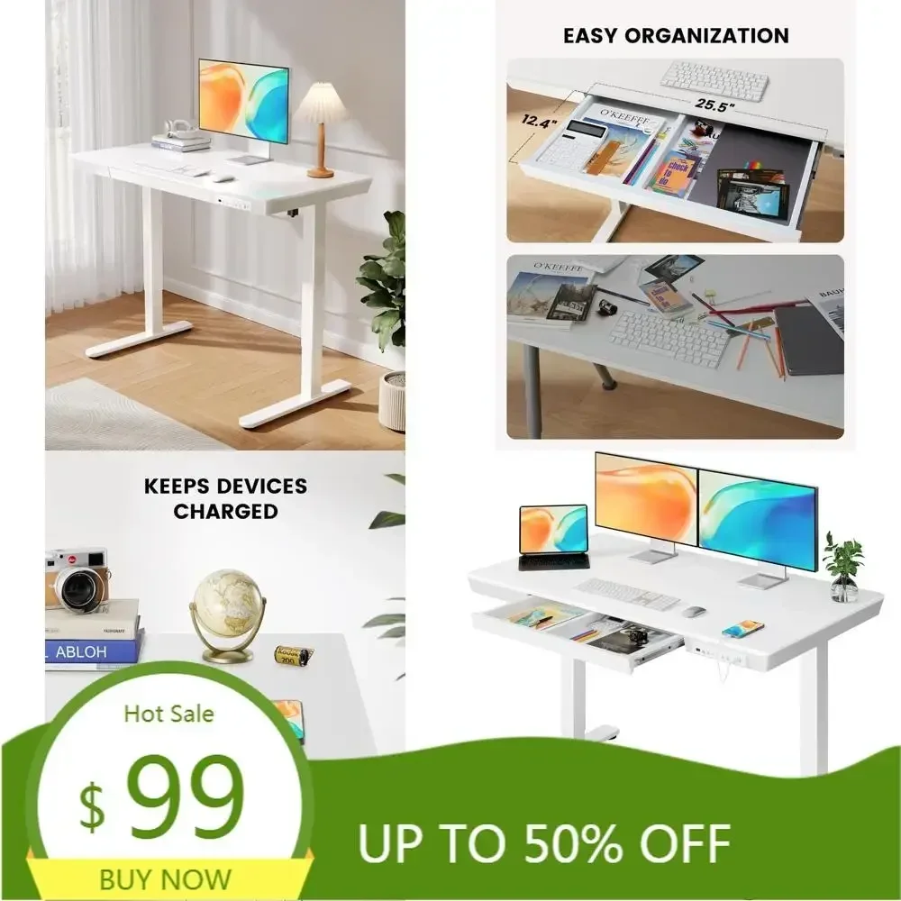 

Бестселлер: регулируемый по высоте деревянный стол с ящиками и USB-портами, 48 x 24 дюйма, для домашнего офиса и работы с компьютером