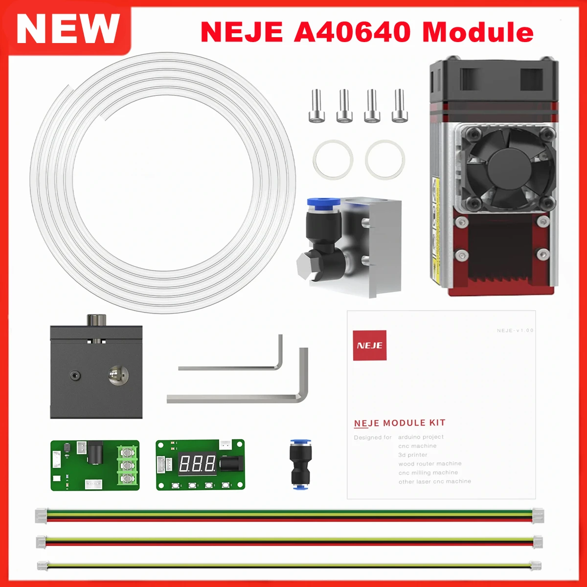 NEJE 40W/50W/80W Laser Module Kits 450nm A40640 Laser Head Built-in Double Beam for Stainless Steel Engraving Wood Cutting Tool