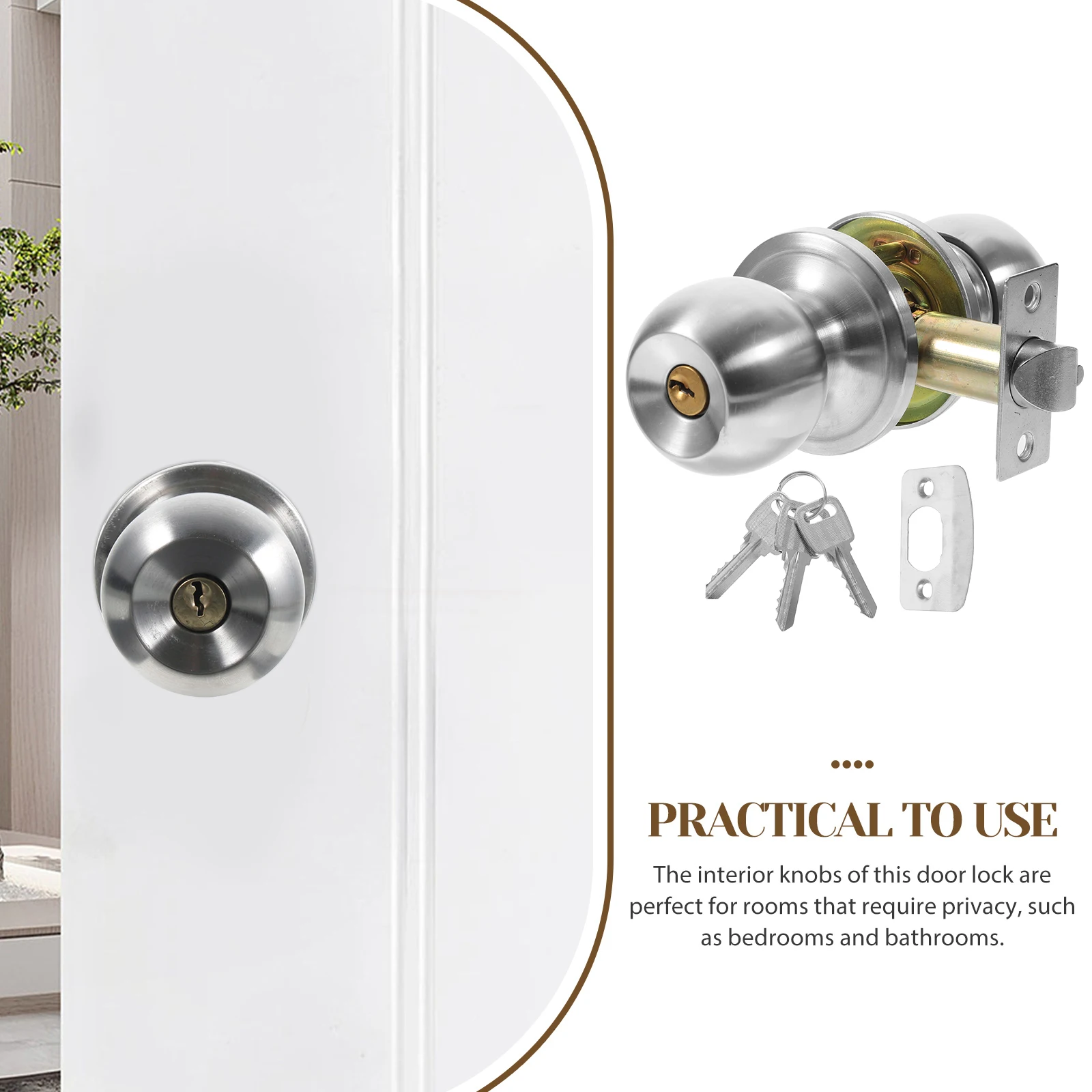 

Stainless Steel Knob Lock Bedroom Bathroom Easy Install Silver Finish Key Thumb Turn Interior Door Locks Hardware Replacement