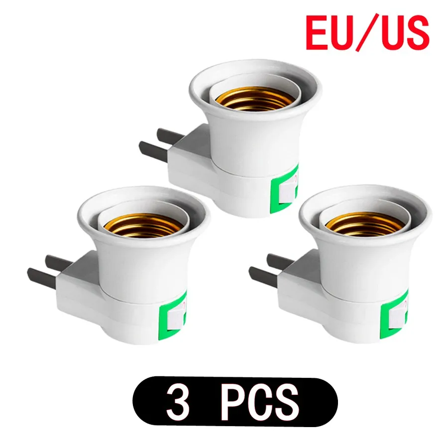 1-3PCS E27 LED Light Socket  White Lamp Holder To EU Plug/US Plug Holder Adapter Converter ON/OFF for Bulb Lamp