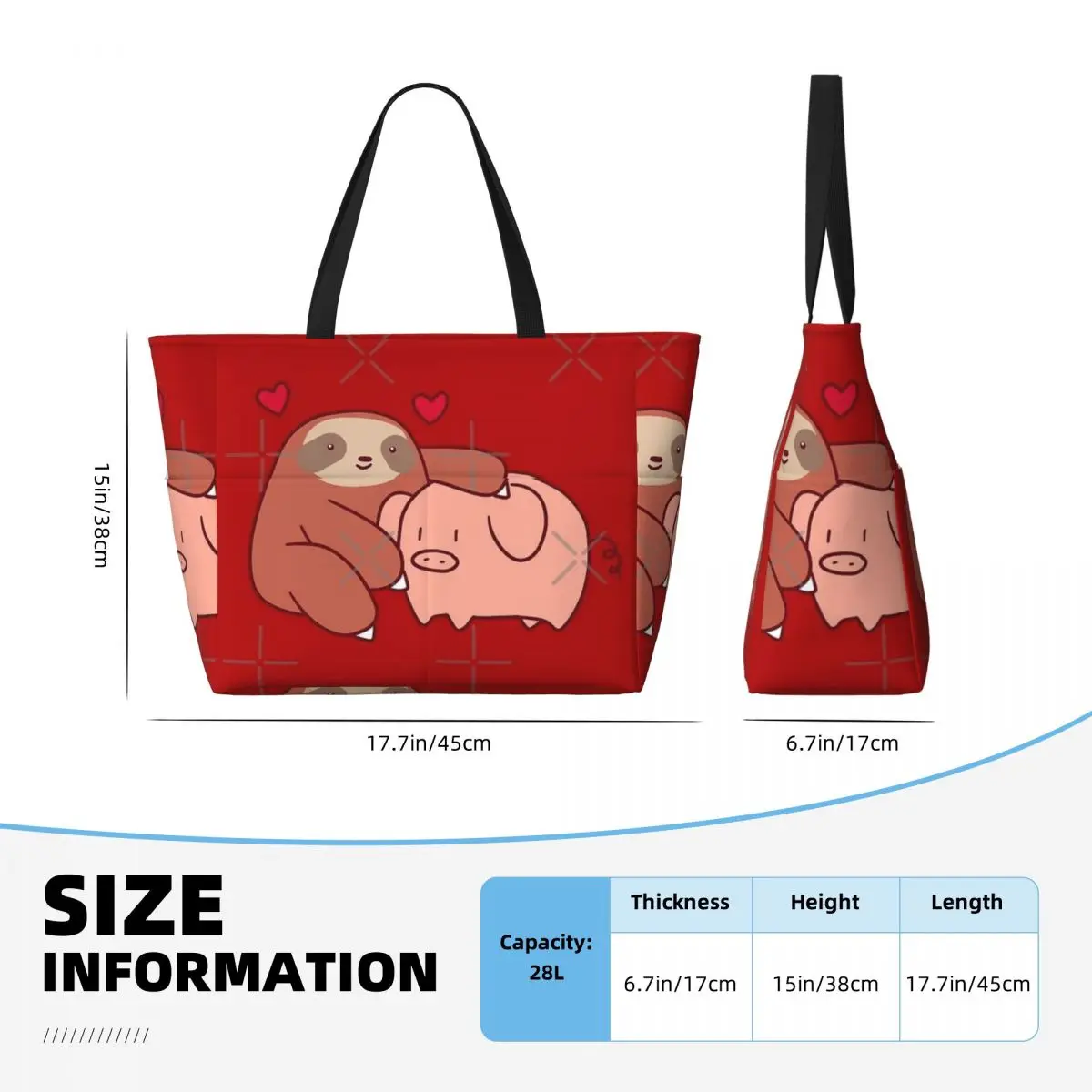 Borsa da viaggio da spiaggia Sloth Loves Pig, borsa tote per le vacanze, grande capacità, regalo di compleanno, modello multi-stile