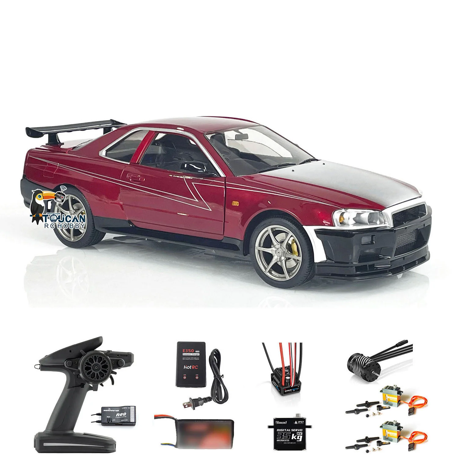 Capo 1/8 4x4 R34 RC Racing Car Finished Metal 4WD High Speed Blushless Controlled 2-speed Gearbox Remoted Drift Toys for Boys