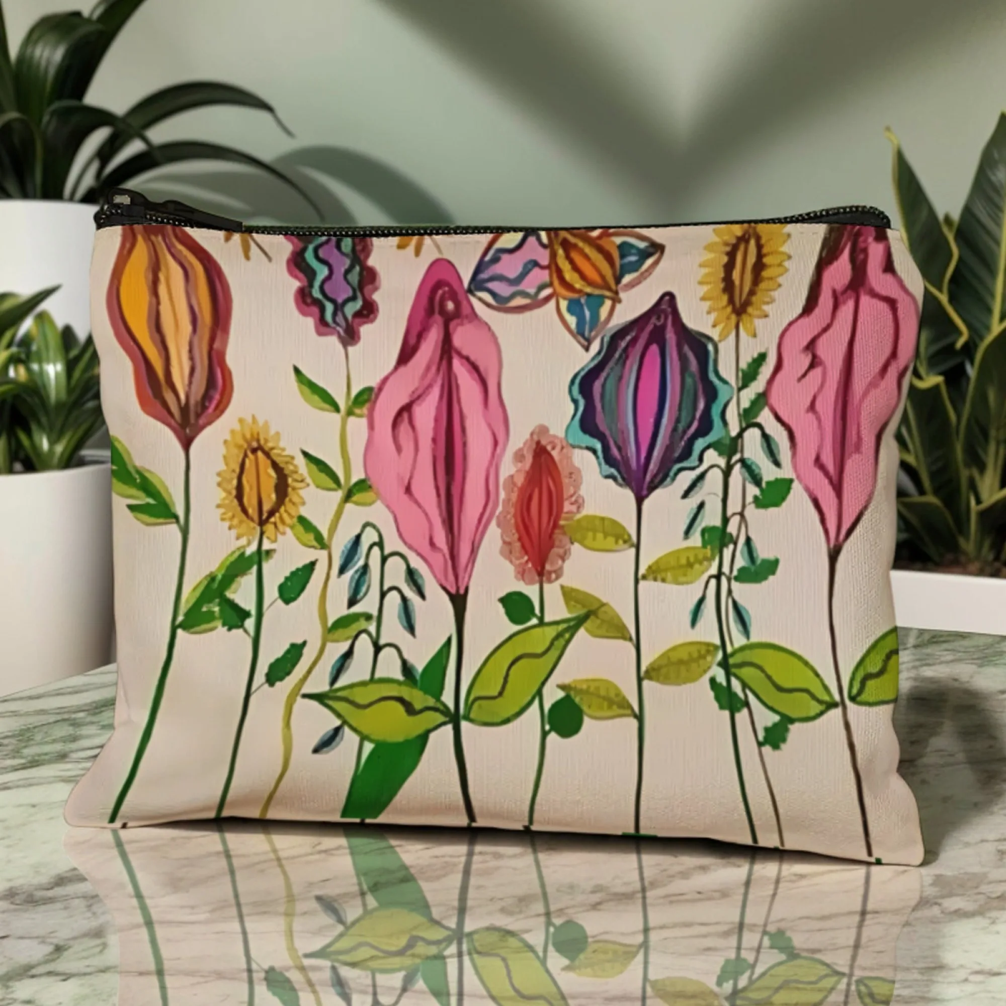 Celebrating Birth Ceremony Watercolor Uterus Flowers Cosmetic Pouch Aesthetic Gift for Obgyns Midwives Art Aficionados Storage