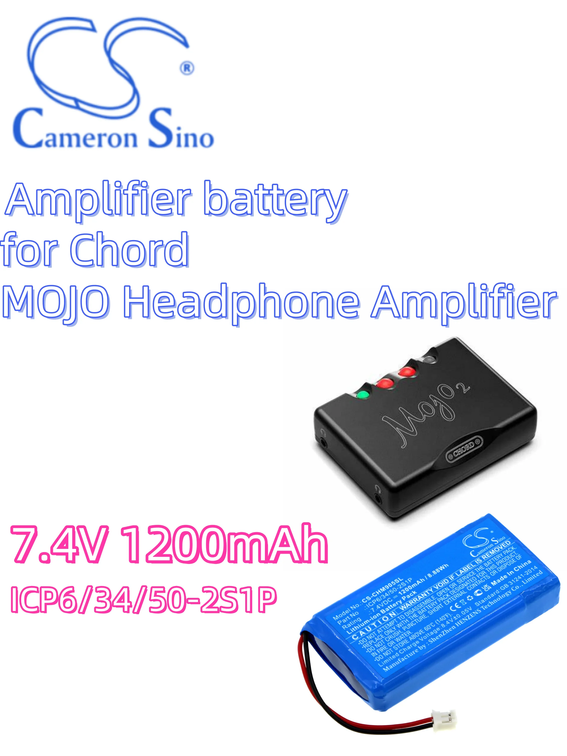 battery Cameron Sino batteries Amplifier 7.4V 1200mAh for Chord  MOJO Headphone Amplifier ICP6/34/50-2S1P CS-CHM905SL