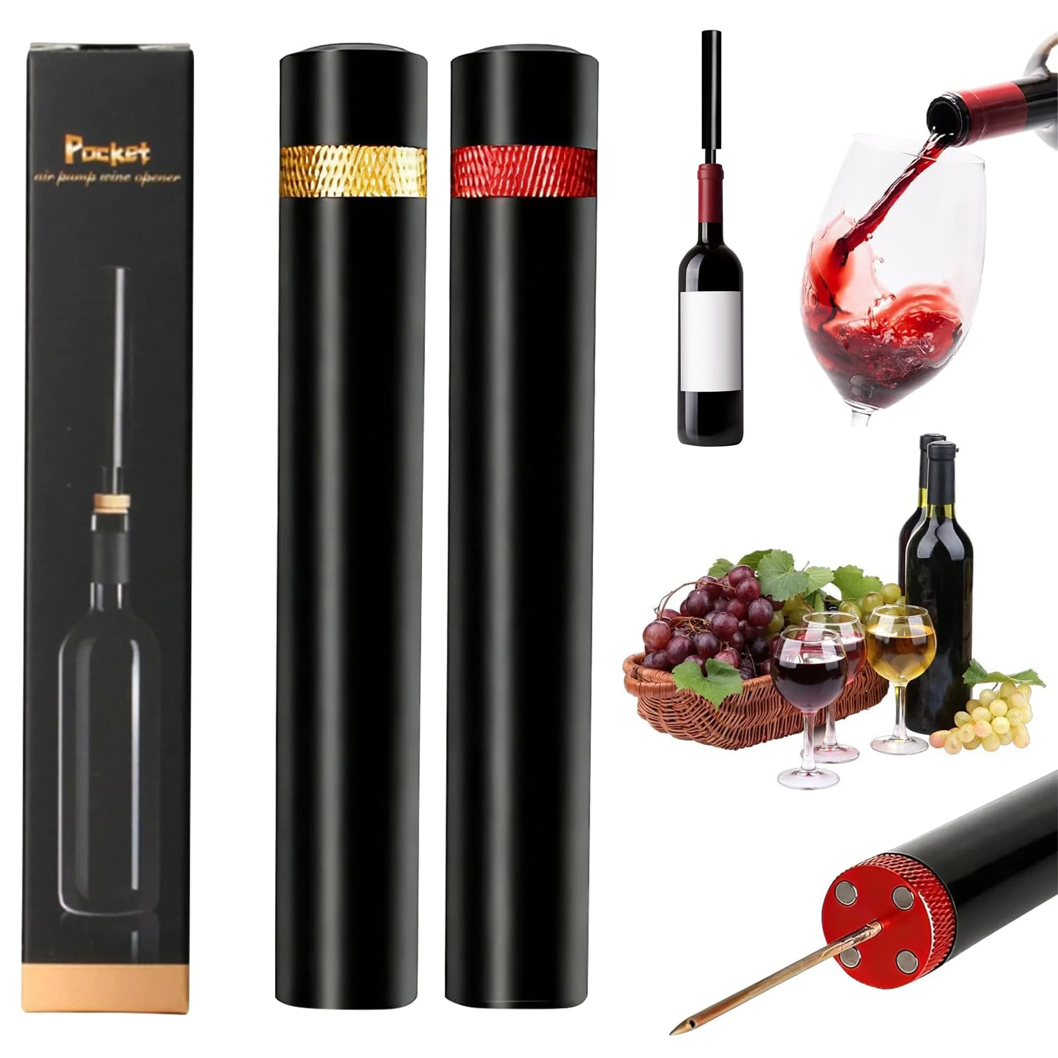 Air Pump Wine Bottle Opener Safe Portable Stainless Steel Pin Cork Remover Air Pressure Corkscrew Kitchen Tools Bar Accessories