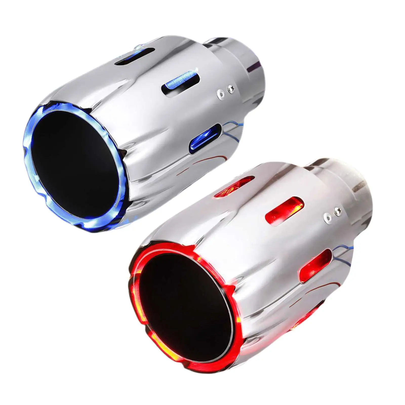 Universal Car Exhaust Tail Throat Blue Red LED Stainless Steel muffler Spray Device Light Modulator Styling 63mm