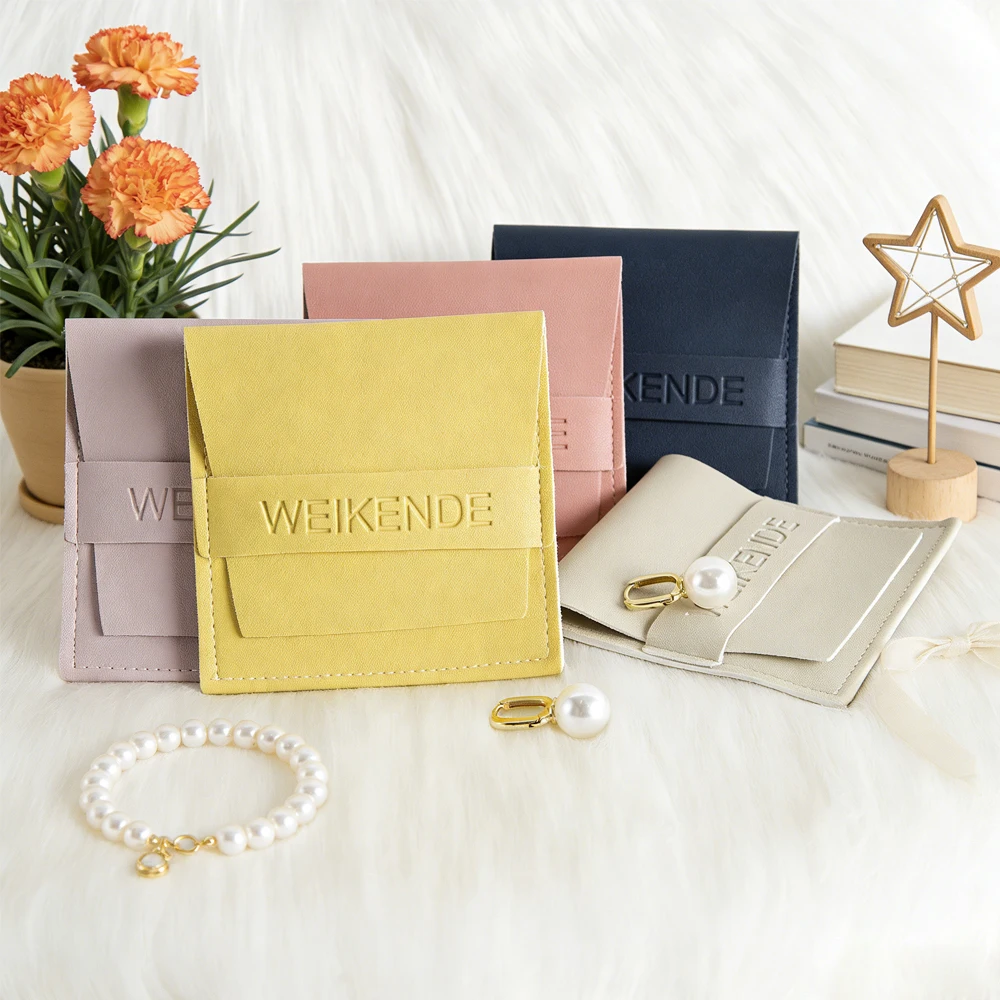 

New 8x8cm PU Bag Custom Logo Jewelry Bag Leather Packaging Bag Dust Protect Ring Bracelet Necklace Storage Gift Pouch