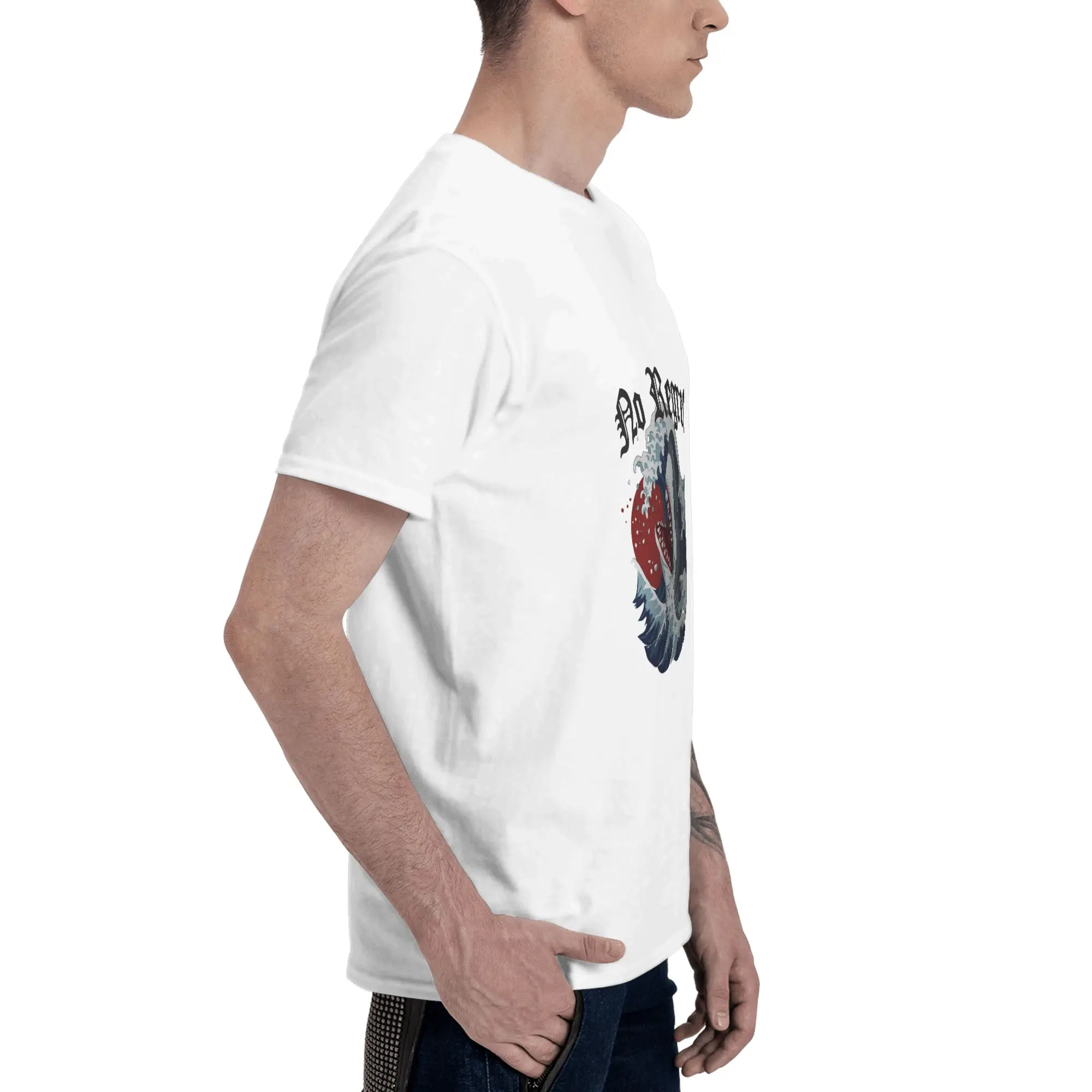 No Regret Shark Wave Illustration Print  Men's T-Shirt Clothes  Tee Shirt Short  Summer Casual Trendy