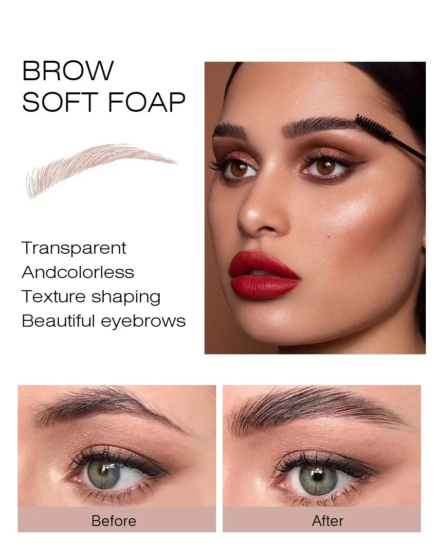 Jabón para peinar cejas transparente natural |   Fijación de cera de pomada transparente |   Con pincel para maquillaje diario de cejas para mujer