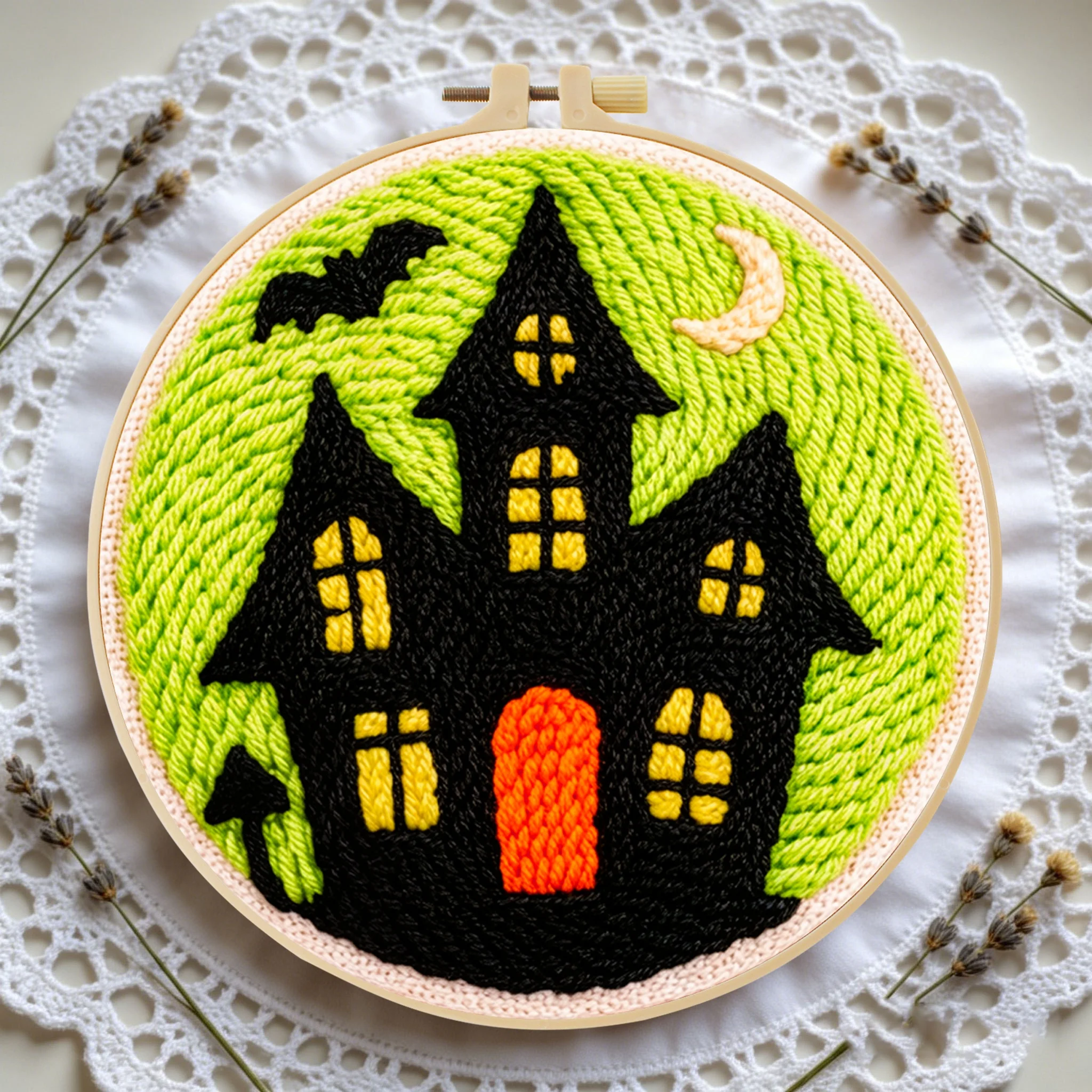 Gruseliges Halloween Punch-Nadel-Set 20x20cm 1 Stück Geister-Kürbis-Stickerei-Set für Anfänger DIY-Bastelset für Heim-Party-Deko – Detail 4