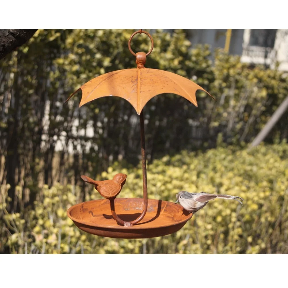 

Attractive Bird Feeding Station Nature Attraction Metal Bird Feeder Garden Accent Umbrella-style Canopy Iron Construction