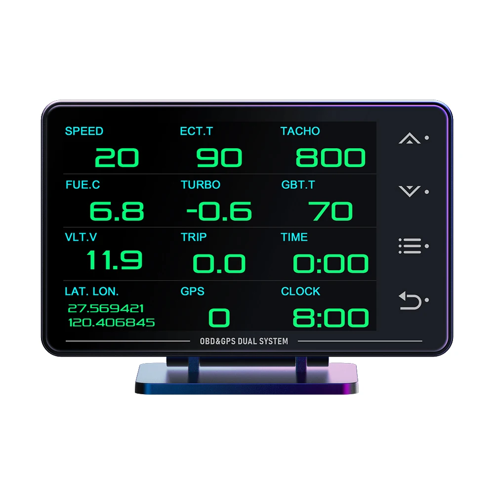 Giroscopio con pantalla LCD, HUD, OBD2 +, GPS, Head-up, temperatura del agua, presión del aceite, temperatura del aceite, turbocargado, valor G, novedad