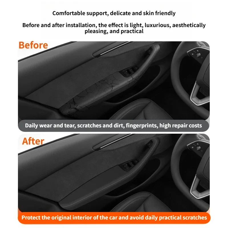 Door Armrest Protective Cover for Tesla Model 3 Highland Model Y Juniper PU Leather Decor Rear Air Vent Cover Armrest Box Cover