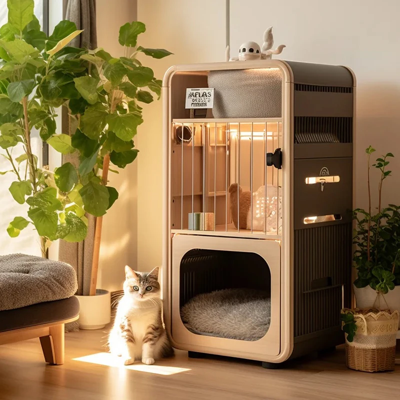 Customized Solid Wood Cat Villa Cabinet, Animal Pattern Cat House with Button Closure, Pet Furniture Manufacturer