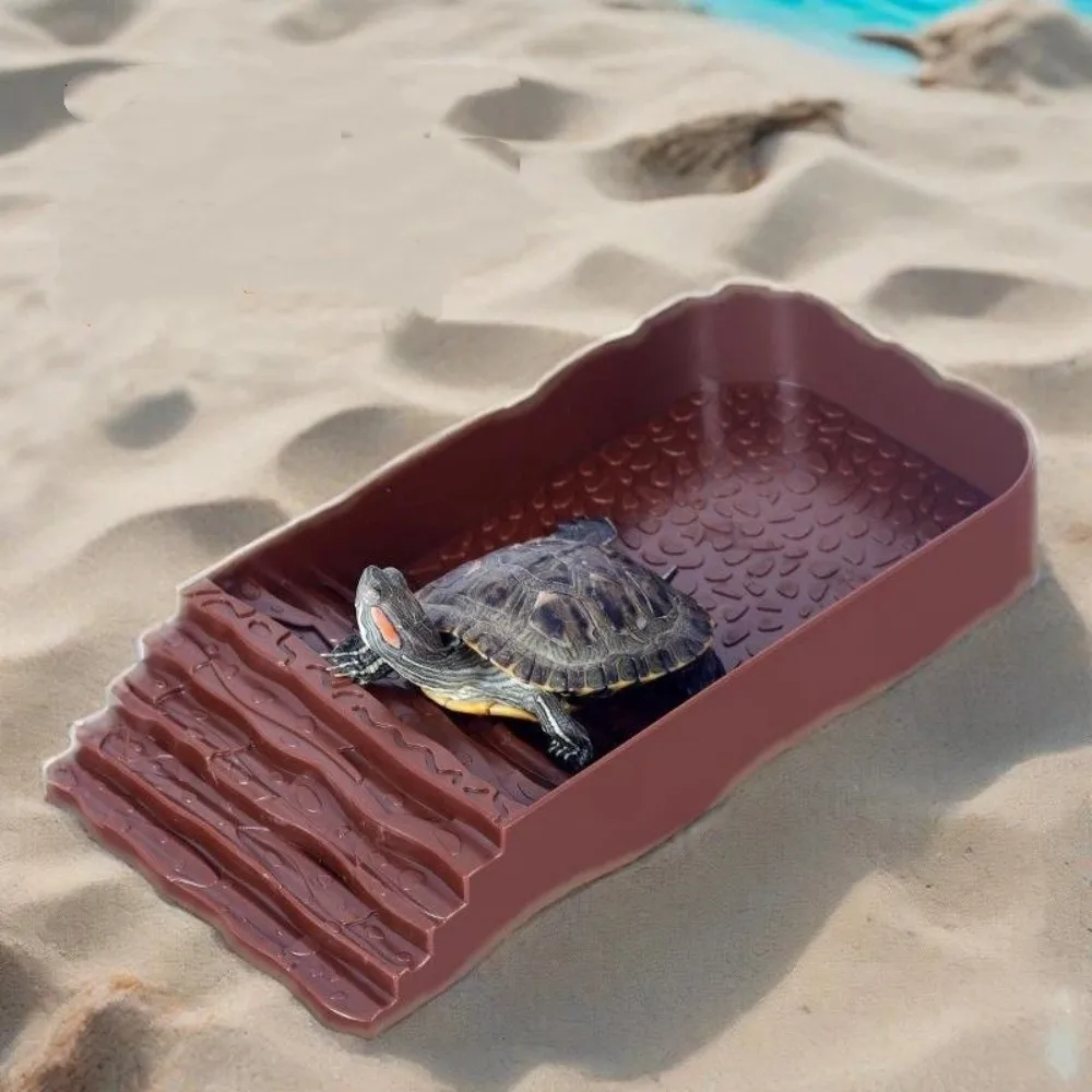 

Plastic Reptile Water Dish with Ramp Ladder Climbing Turtle Feeding Dish Multi-functional Square Bathing Pool Terrarium Setup