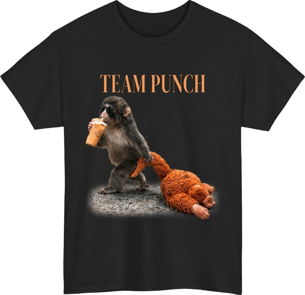 Team Punch Monkey Meme T-Shirt Viral Japanese Macaque Animal Hustle Gift Tee Top Graphic Short Sleeve Casual Crew Neck T Shirt