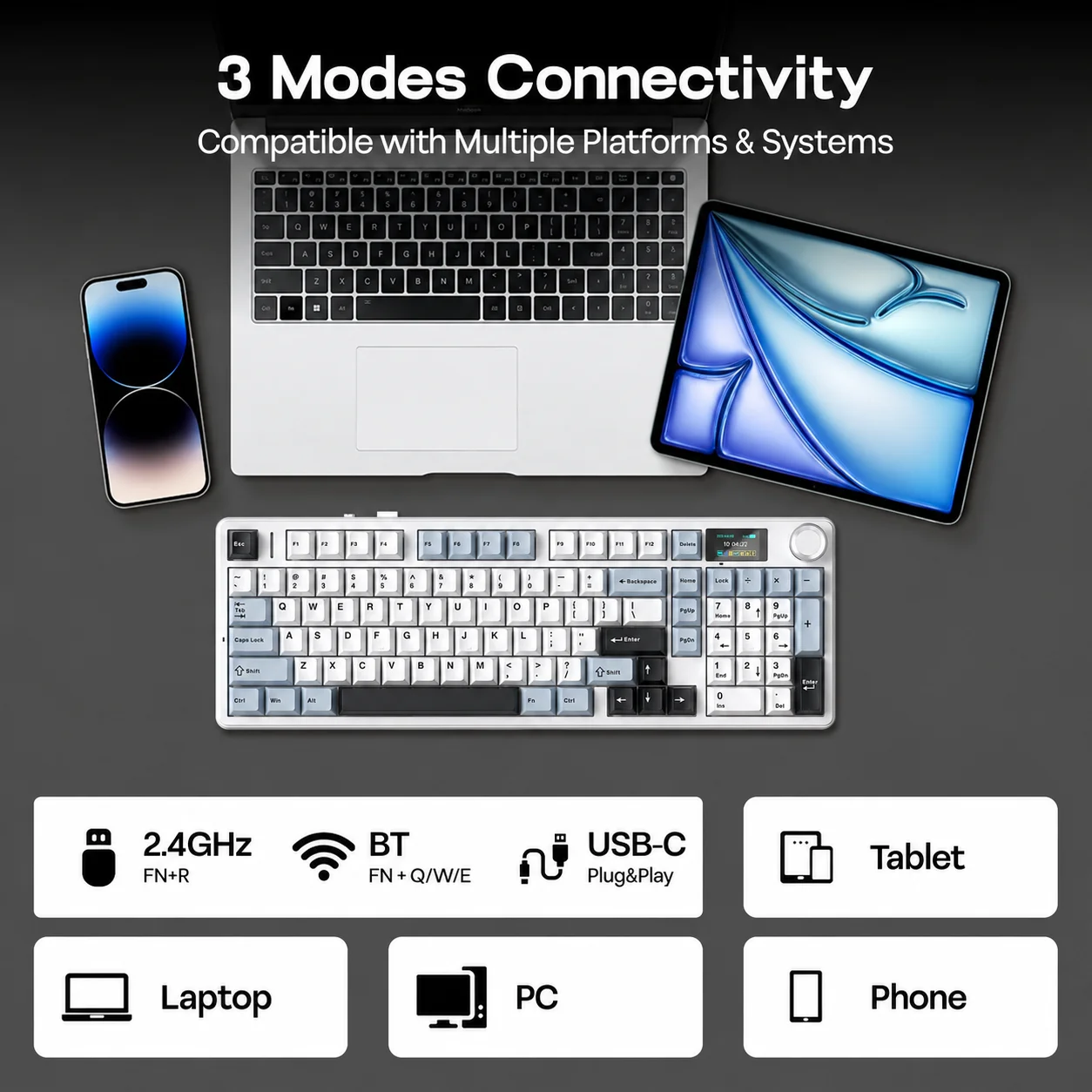 AULA F99 MAX Wireless Mechanical Gaming Keyboard Custom Software & 8000mAh Battery 96% ANSI Layout Gamer Esports Keyboard