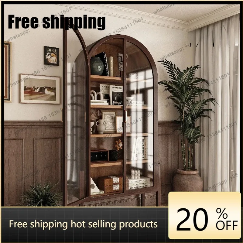 jj5 Nordic Solid Wood Arched Storage French Living Room Medieval Wine Cabinet Household Solid Wood With Glass Door Bookcase