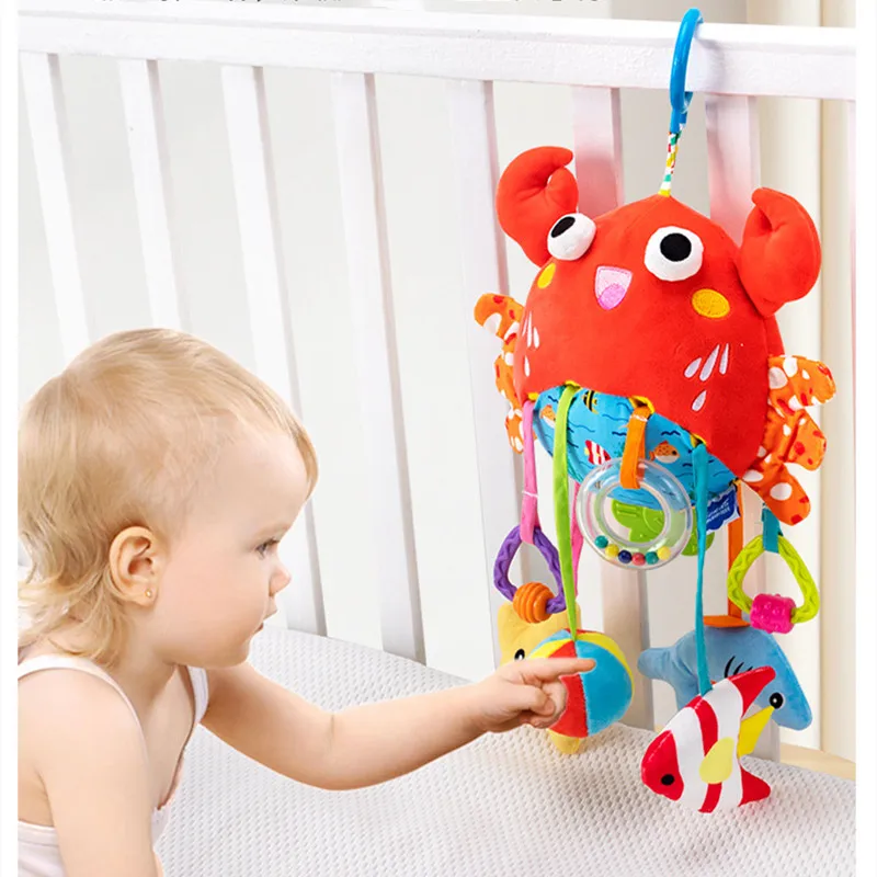 New Stuffed Animal Baby Crib Hanging Mobile Rattle Toys Baby Pull Grip Hand Bells For Stroller Hanging Musical Interactive Toy