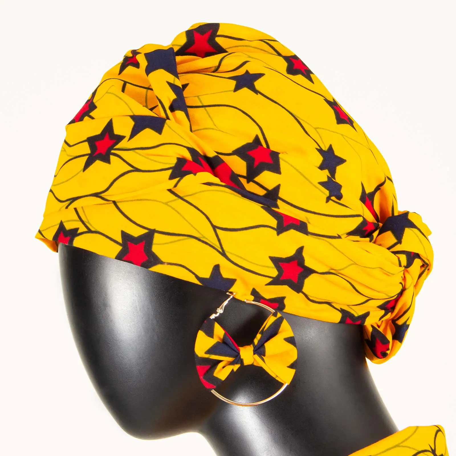 African Headscarf for Women Fashion Print Turban Headtie with Earrings Dashiki Ladies Cotton Ankara Headwear Y23H004