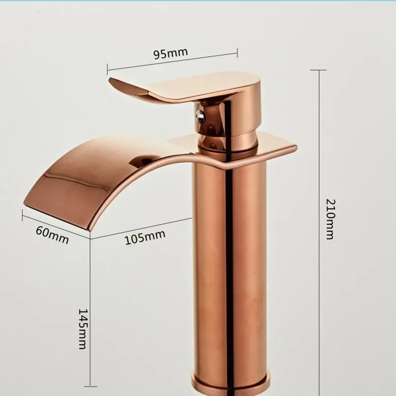 Rose Gold  Waterfall  Brass  Bathroom Basin Faucet Mixer Tap Hot and Cold Sink faucet