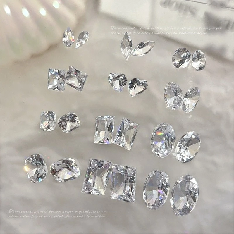 5Pcs Sparkling Multi-facet Pointed Back Zircon Nail Gems, Heart Square Pigeon Egg Long Rectangle Mixed Shaped Nail Art Decor