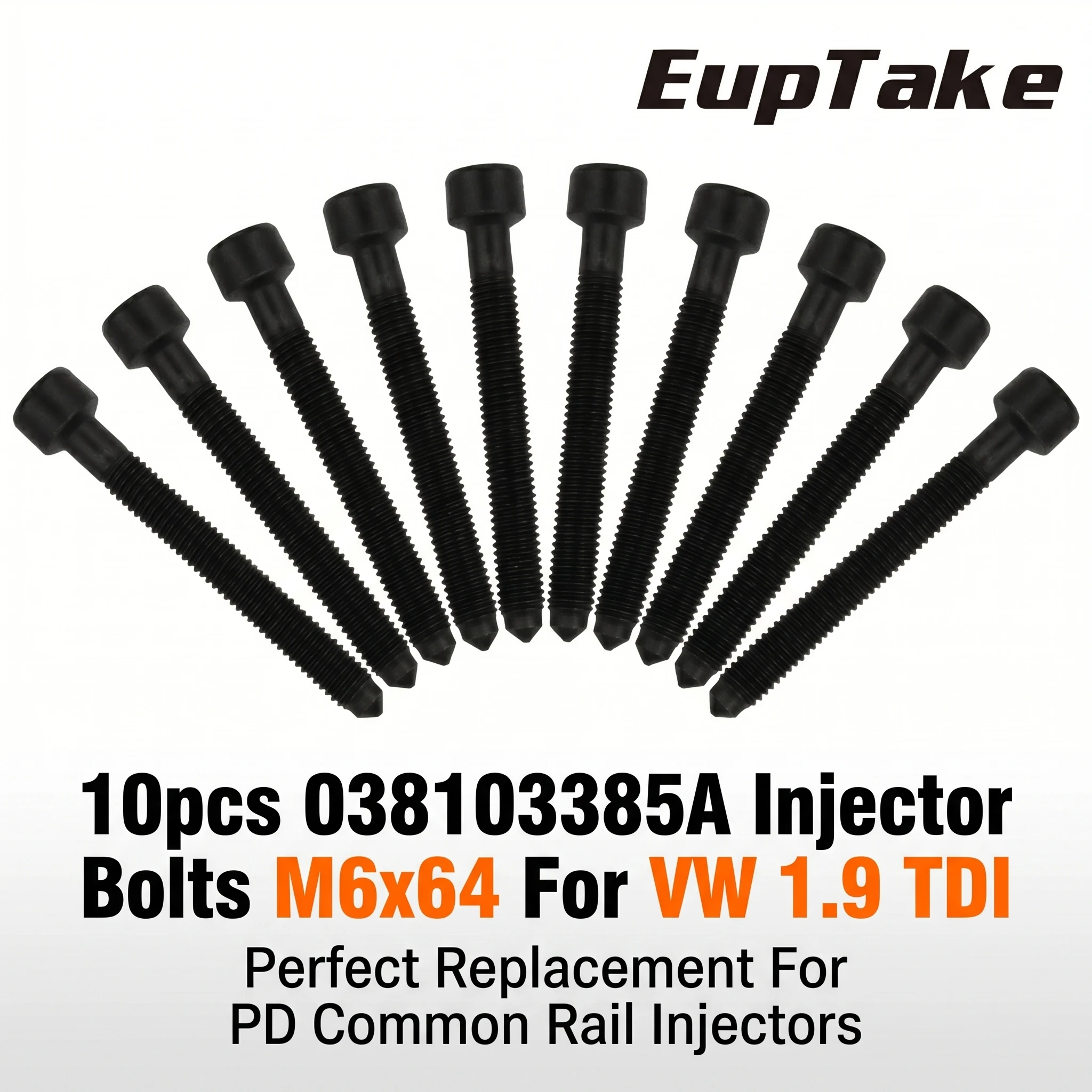 

10x Injector Bolts M6x64 038103385A For VW Caddy Golf Jetta Passat Polo Transporter 8V TDi PD ARL ATD ASZ BLS Engine Parts