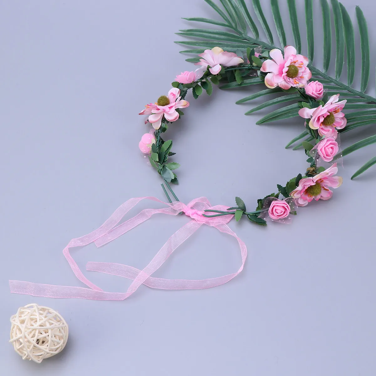 Bohemia Pink Simulation Flower Headband Elegant Floral Garland Wreath Lightweight Forehead Hair Band Wedding Party Festival