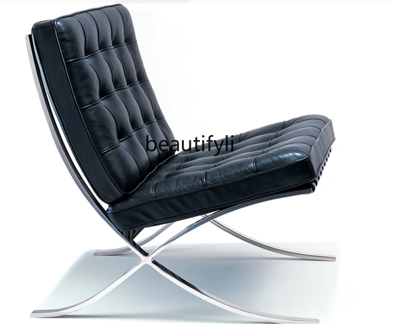 

Stainless Steel Reception Chair Light Luxury Office Leather Couch Balcony Reception Leisure Chair Hall Chair