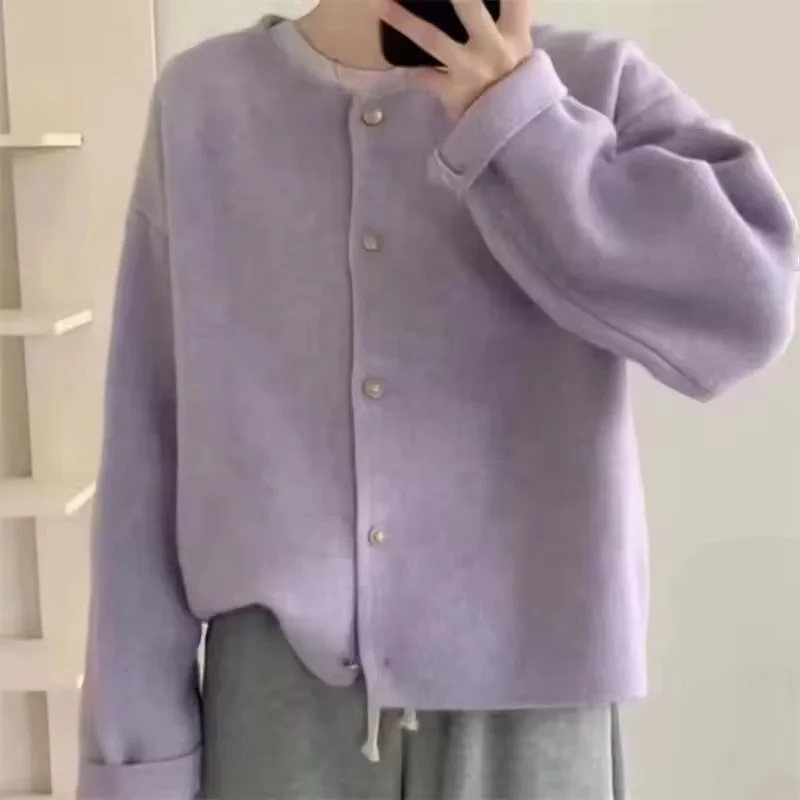 

Korean Spring Autumn Fashion Round Neck Knit Cardigan Sweater Female Casual All-Match Long Sleeve Loose Women Knitwear Tops