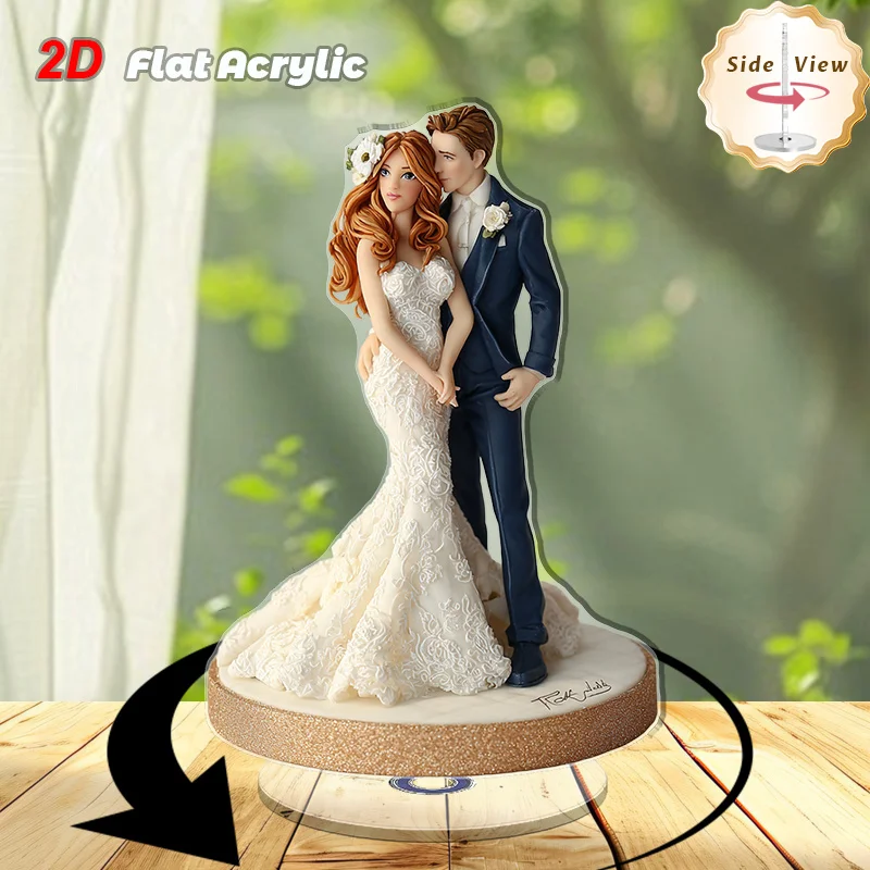

One piece 2D flat wedding desktop decoration - red haired bride and blue suit groom, fashionable wedding ornaments suitable for anniversaries, receptions, and homes - no power required