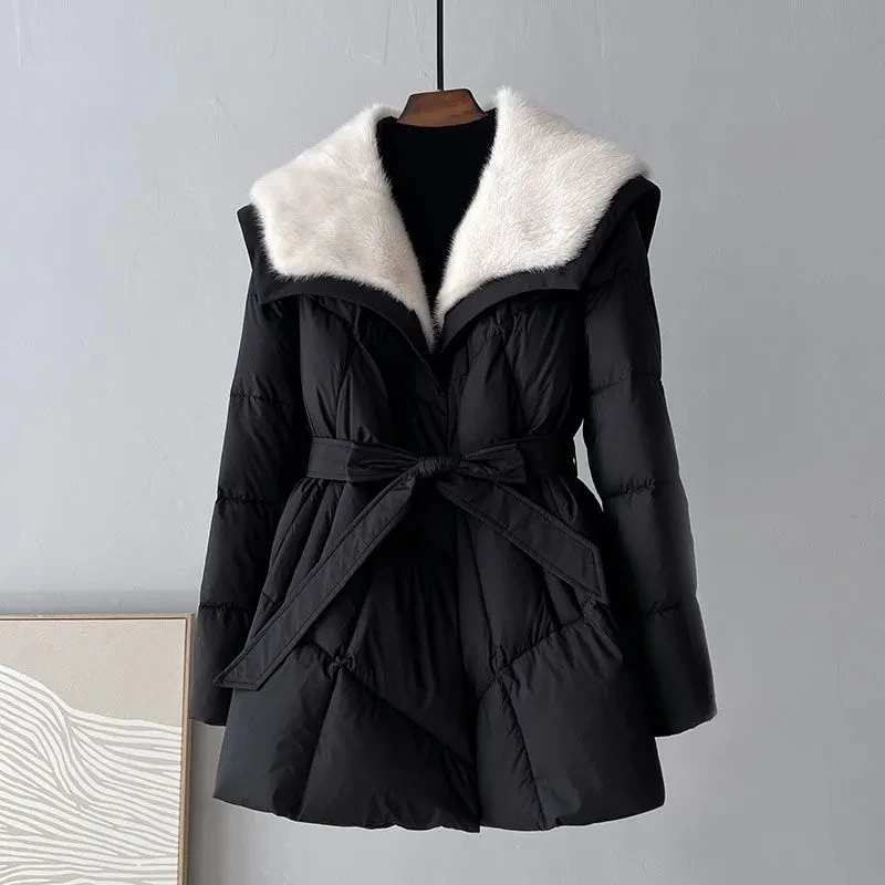 Womens Down Jacket Faux Fur Collar Winter Jacket Thicken Fashion White Duck Down Coat Female Korean Casual Warm Parkas